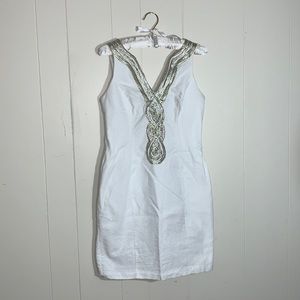 White silver and gold cocktail dress